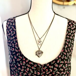 Vintage Betsey Johnson Heart Locket And Bow Layered Necklace!